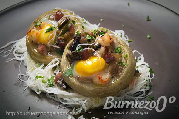 Alcachofas rellenas de setas, jamón y gambas, de Burruezo congelados