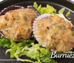 vieiras gratinas con gambas