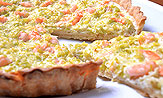 Quiche de puerros y gambas